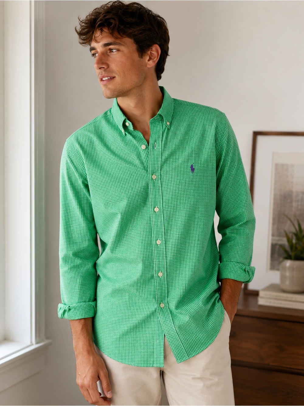 Ralph Lauren Classic Fit Green Gingham Cotton Shirt XXL NWT $90